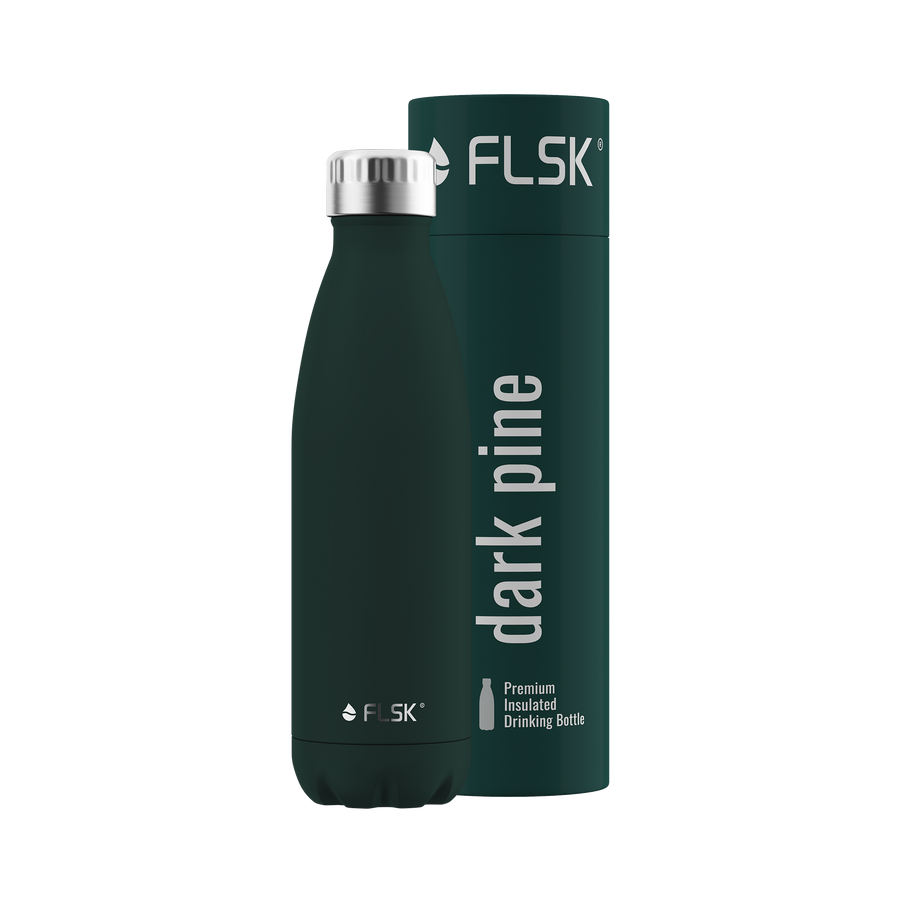 FLSK Trinkflasche 500 ml aus Edelstahl dark pine Verpackung