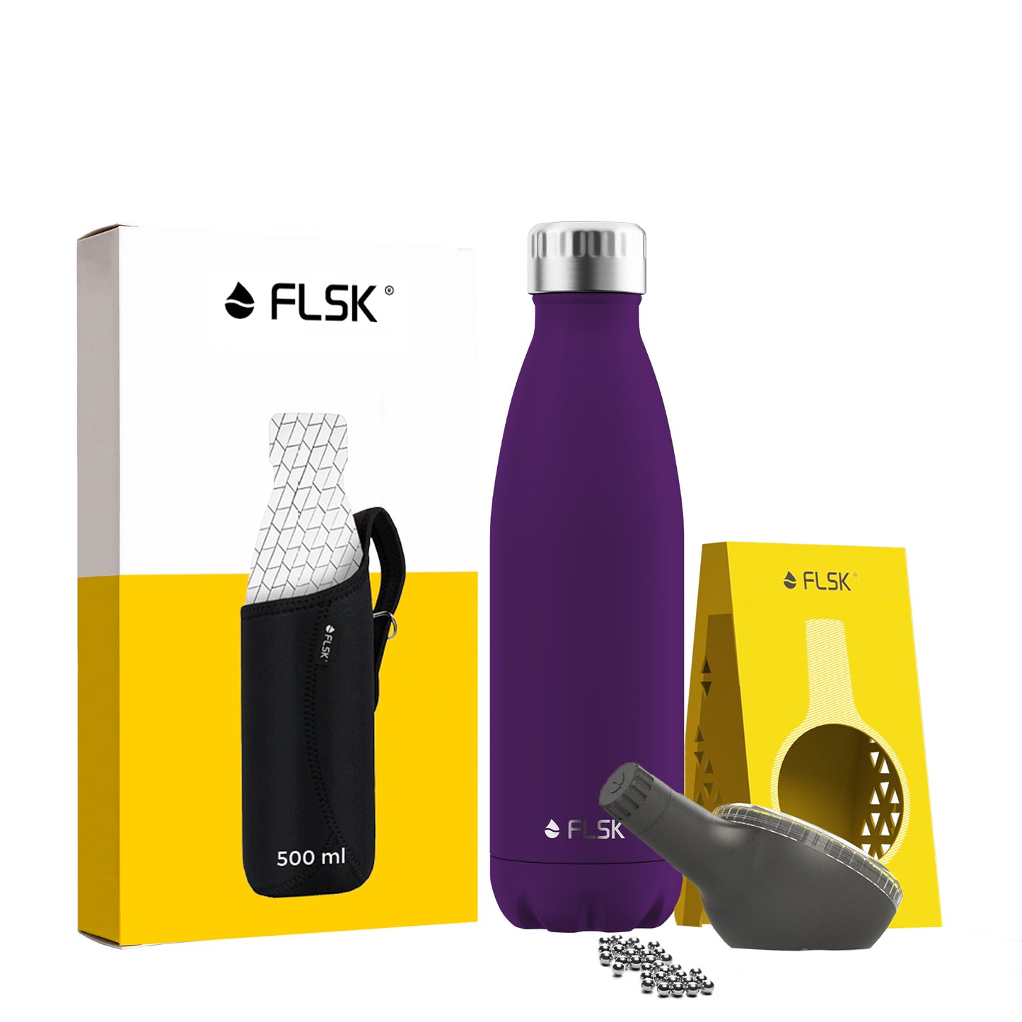 FLSK Premium Bundle Trinkflasche aus Edelstahl 500 ml nordic plum
