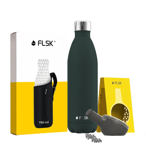 FLSK Premium Bundle Trinkflasche 750 ml aus Edelstahl dark pine