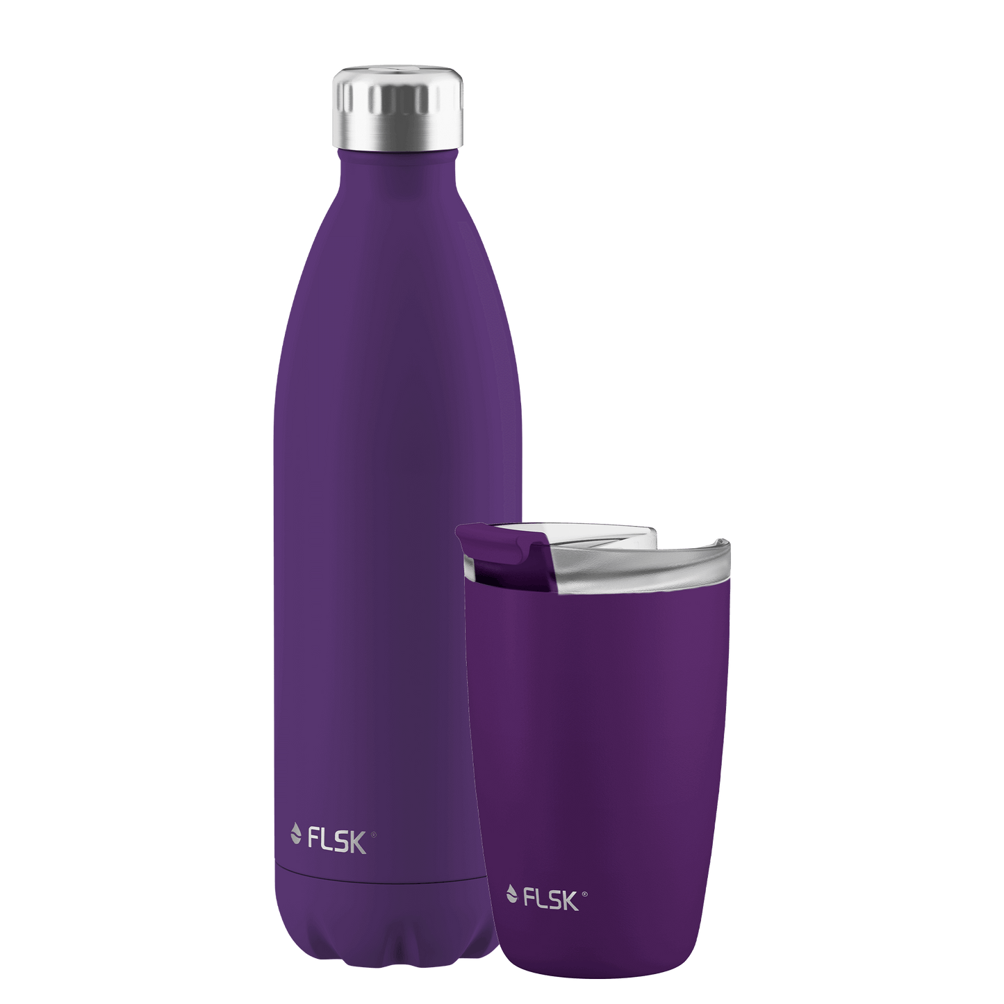 FLSK Bundle Trinkflasche 1000 ml und Kaffeebecher 350 ml aus Edelstahl nordic plum