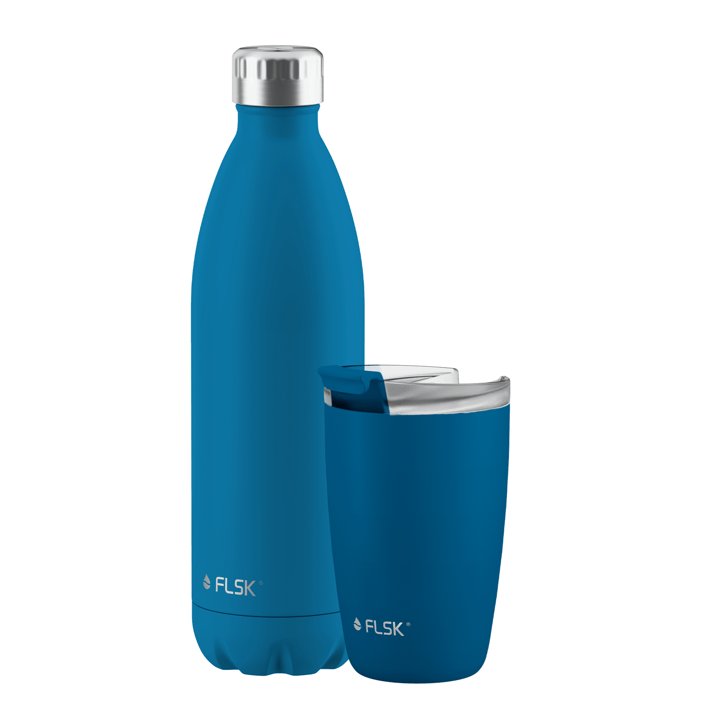 FLSK Bundle Trinkflasche 1000 ml und Kaffeebecher 350 ml aus Edelstahl ocean