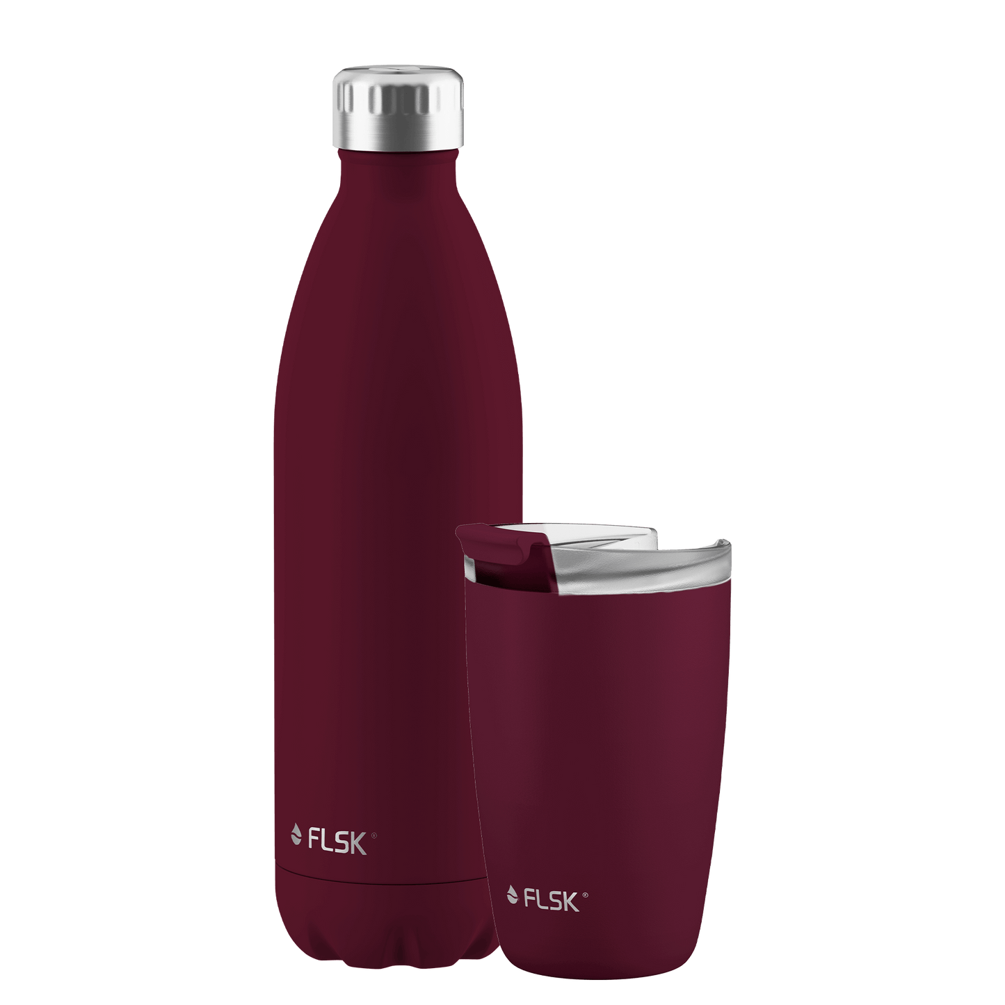 FLSK Bundle Trinkflasche 1000 ml und Kaffeebecher 350 ml aus Edelstahl winterberry