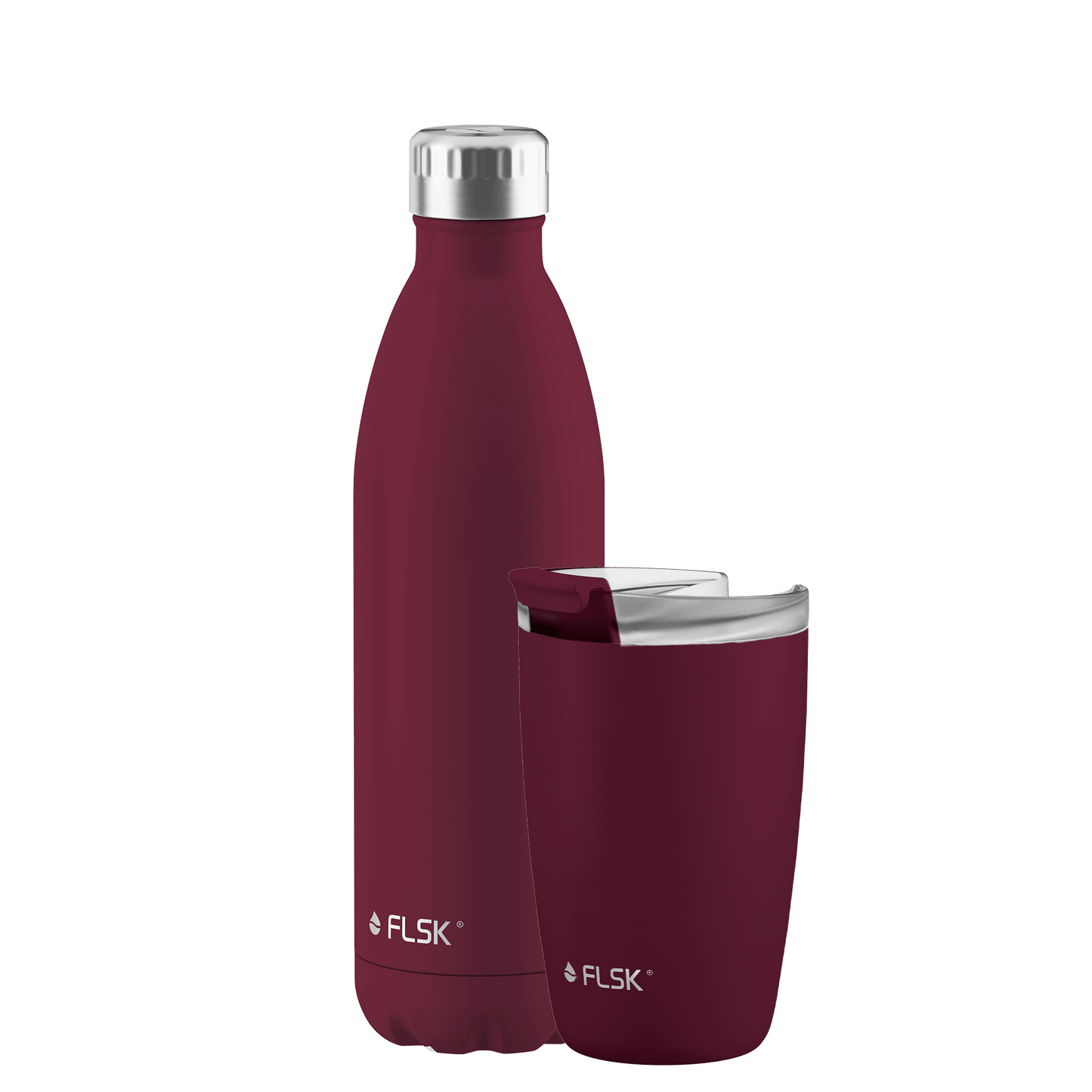 FLSK Bundle Trinkflasche 750 ml und Kaffeebecher 350 ml aus Edelstahl winterberry